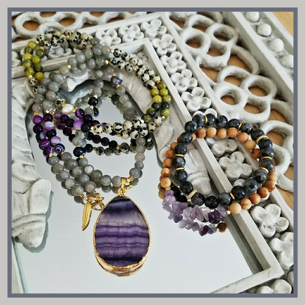 💖HP✨Hand Beaded Agate & Gold Necklace & Bracelets